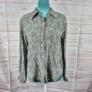 VTG 90's Spencer Jeremy Womens Sz 10 Silk Button Front Top Gray Snake Print Y2K